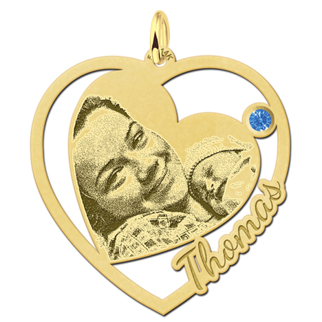 Welp Gouden hart hanger met foto en geboortesteen | Sieraadgraveren.nl OW-98