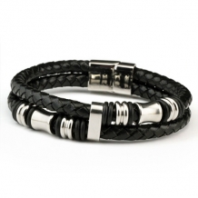 Armband leder met RVS accenten