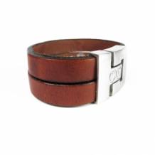 B&L bruin leren armband met twee banden