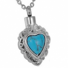 RVS ashanger hart met turquoise steen