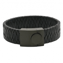 Stoere gevlochten leren armband Dacaya Dexter met zwart slot