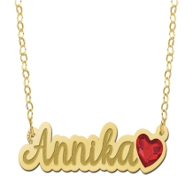 Gouden naamketting met hartjes steen model Annika
