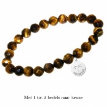 Kralen armband facet geslepen tijgeroog met bedels met naam