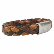 B&L leren armband gevlochten bruintinten