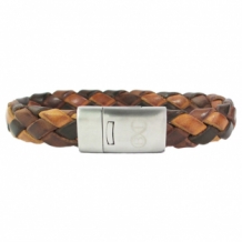 B&L leren armband gevlochten bruintinten