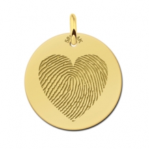 Ronde gouden hanger met hartvormige vingerafdruk