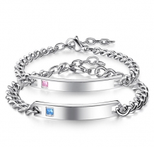 Stalen koppel armbanden set met steentjes